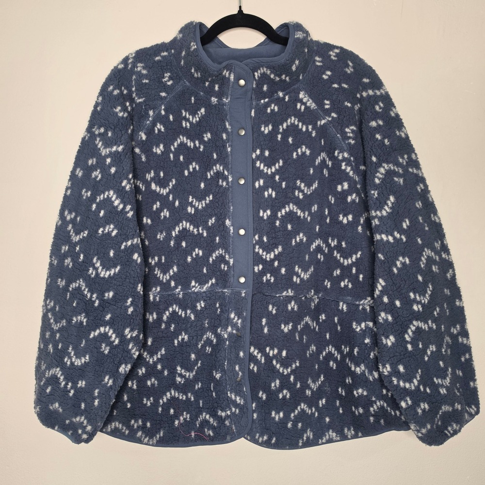 Sonoma Fleece Jacket Womens Plus Size 2X Blue Sherpa Snap Front Mock Neck Pocket